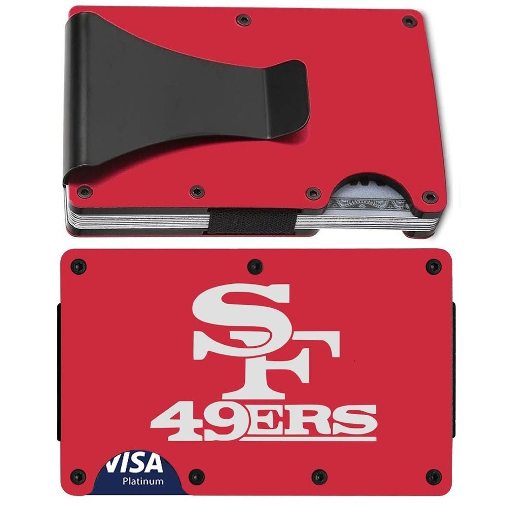 San Francisco 49ers Laser Engraved Red Titanium Carbon Fiber RFID Blocking Wallet With Clip or Strap