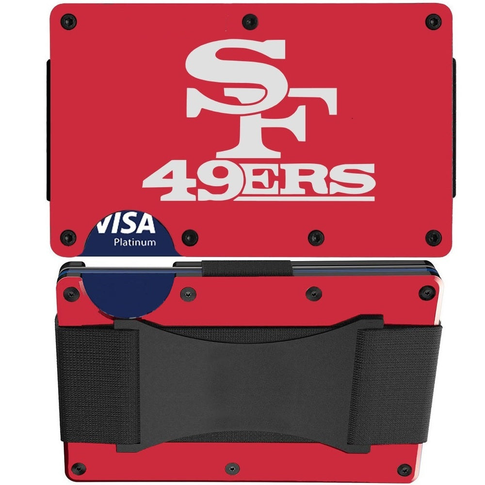 San Francisco 49ers Laser Engraved Red Titanium Carbon Fiber RFID Blocking Wallet With Clip or Strap