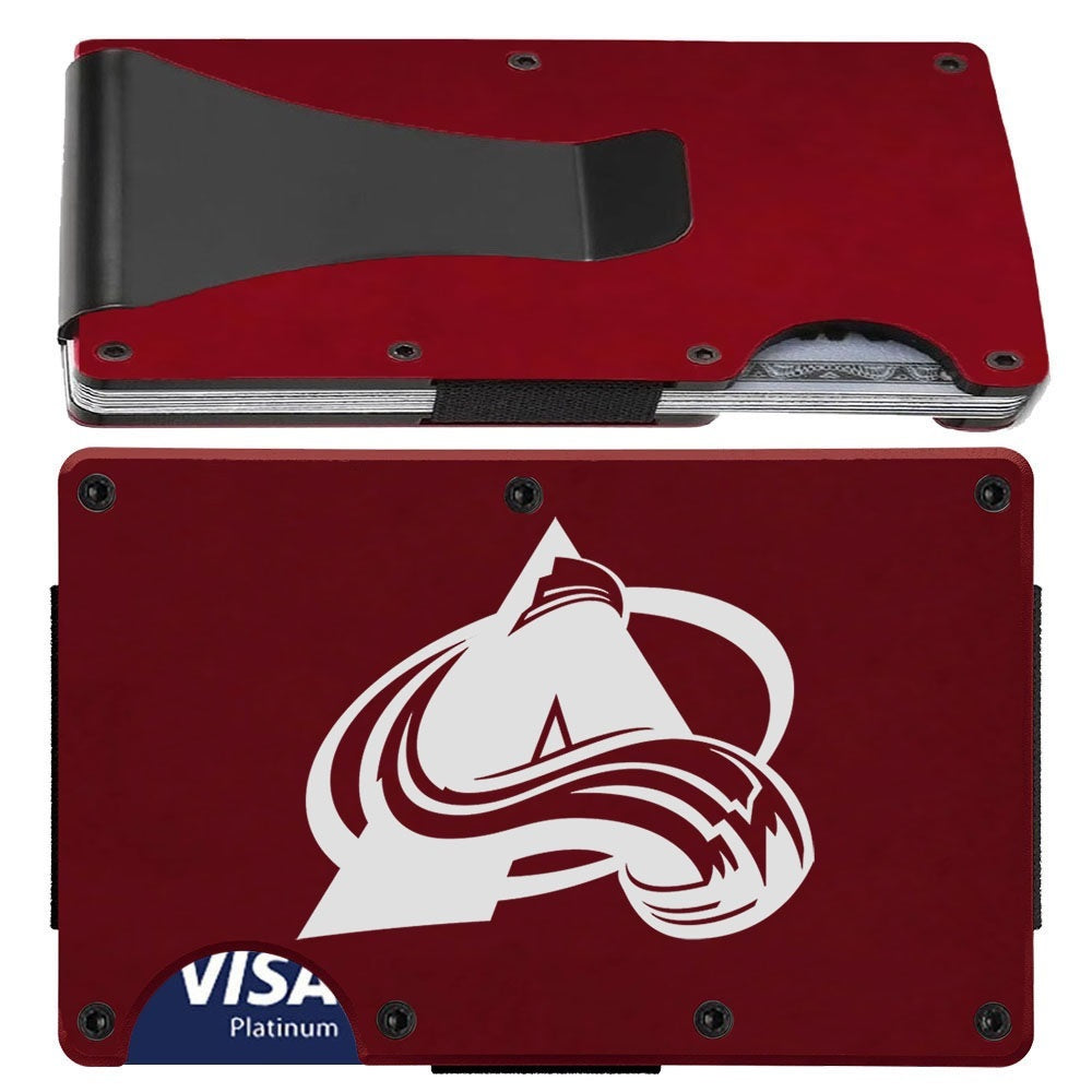 Colorado Avalanche Red Titanium Carbon Fiber RFID Blocking Wallet With Clip Or Strap