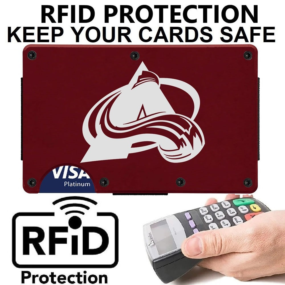 Colorado Avalanche Red Titanium Carbon Fiber RFID Blocking Wallet With Clip Or Strap