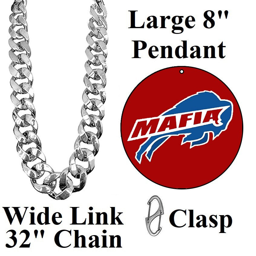 Buffalo Bills Mafia Large Fan 8" Pendant Necklace Big Chain Gift D32