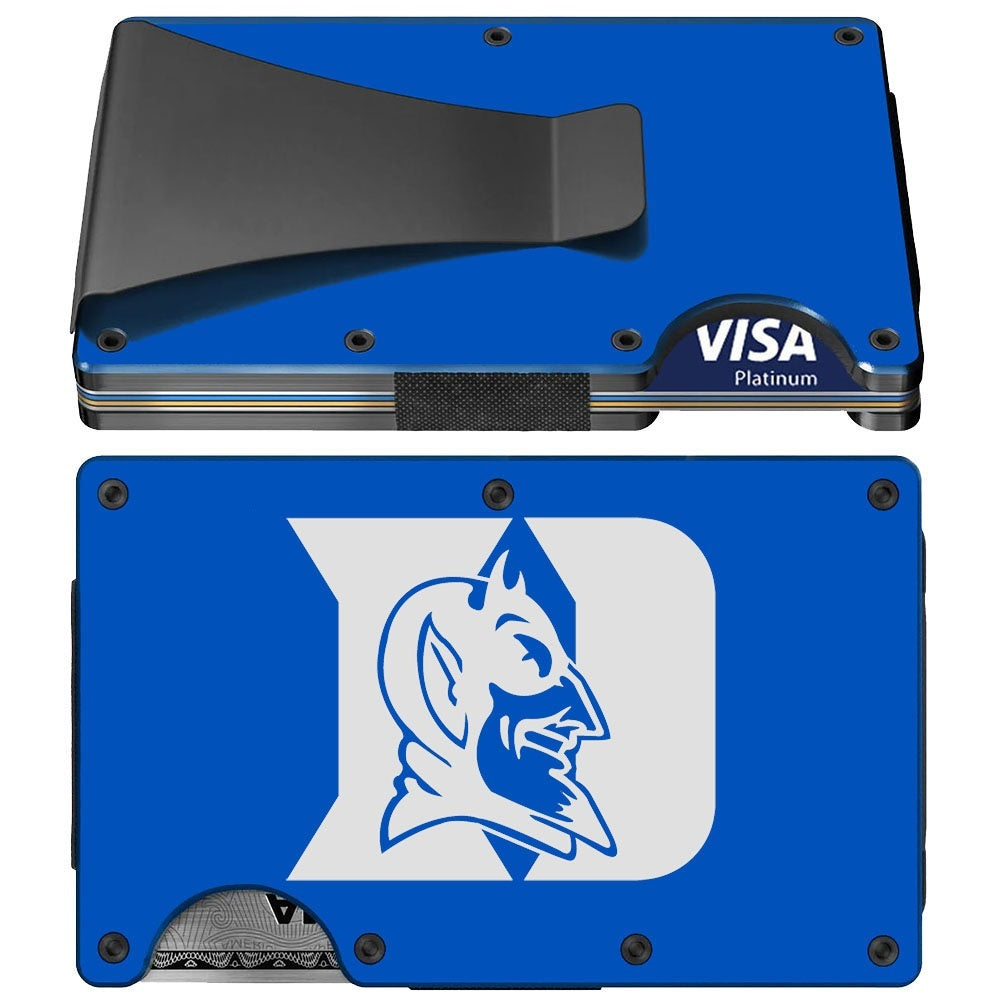Duke Blue Devils Titanium Carbon Fiber RFID Blocking Wallet With Clip Or Strap