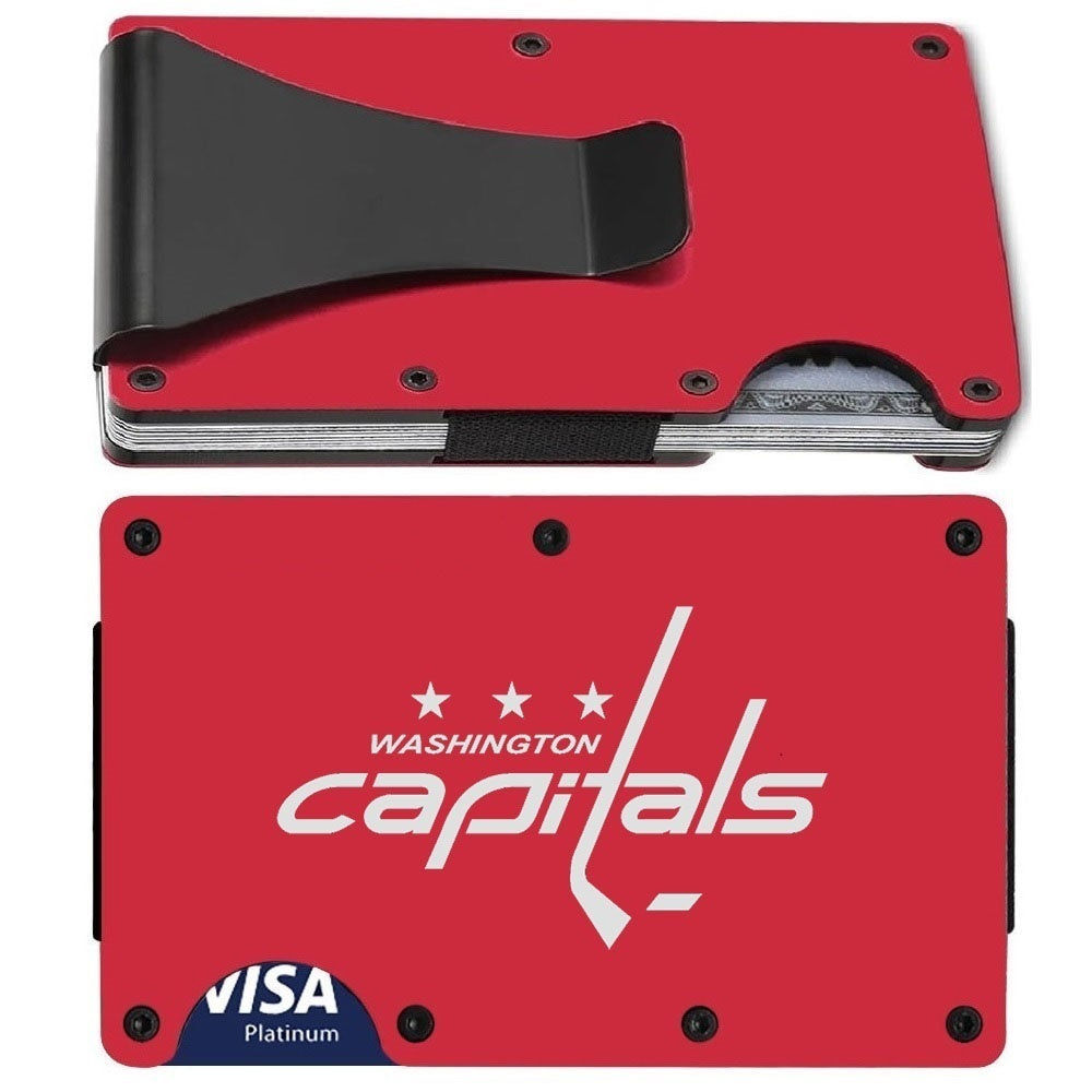 Washington Capitals Red Titanium Carbon Fiber RFID Blocking Wallet With Clip Or Strap