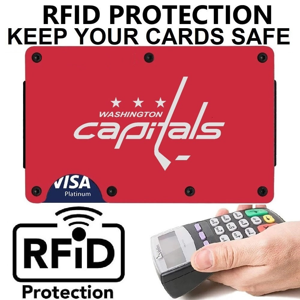 Washington Capitals Red Titanium Carbon Fiber RFID Blocking Wallet With Clip Or Strap