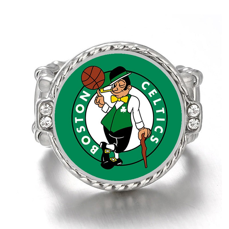 Boston Celtics Silver Women's Crystal Accent Football Ring D12