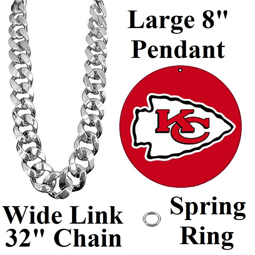 New Kansas City Chiefs Large Fan 8" Pendant Necklace Big Chain Gift D32