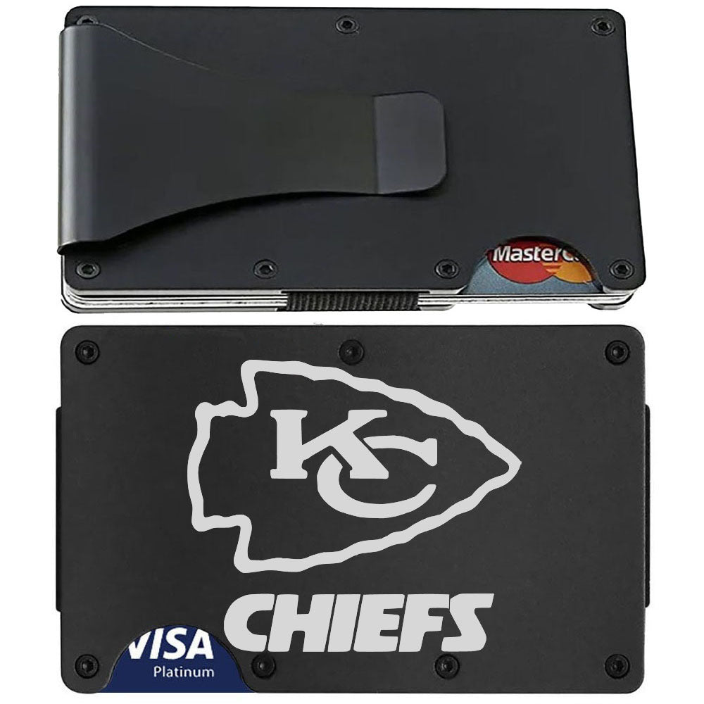 Kansas City Chiefs Laser Engraved Black Titanium Carbon Fiber RFID Blocking Wallet With Clip or Strap