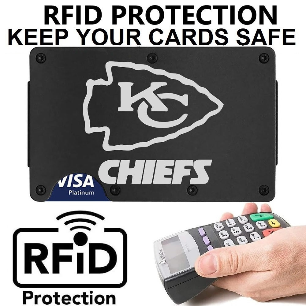 Kansas City Chiefs Laser Engraved Black Titanium Carbon Fiber RFID Blocking Wallet With Clip or Strap