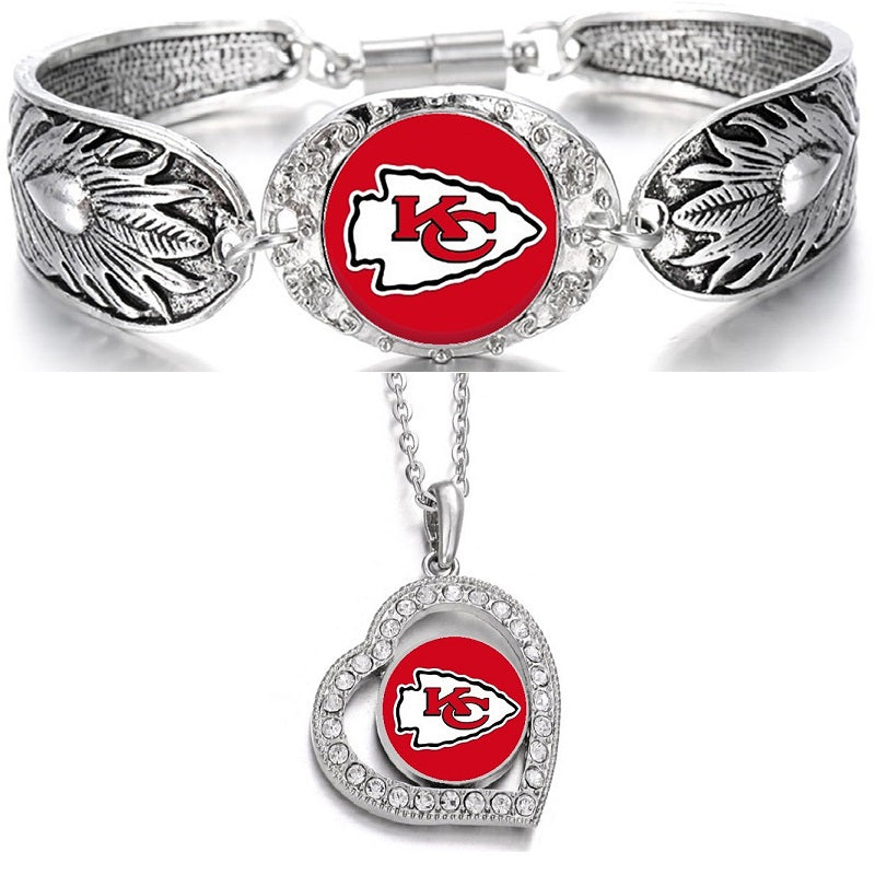 Kansas City Chiefs Gift Womens 925 Sterling Silver Necklace Bracelet Set D3D18