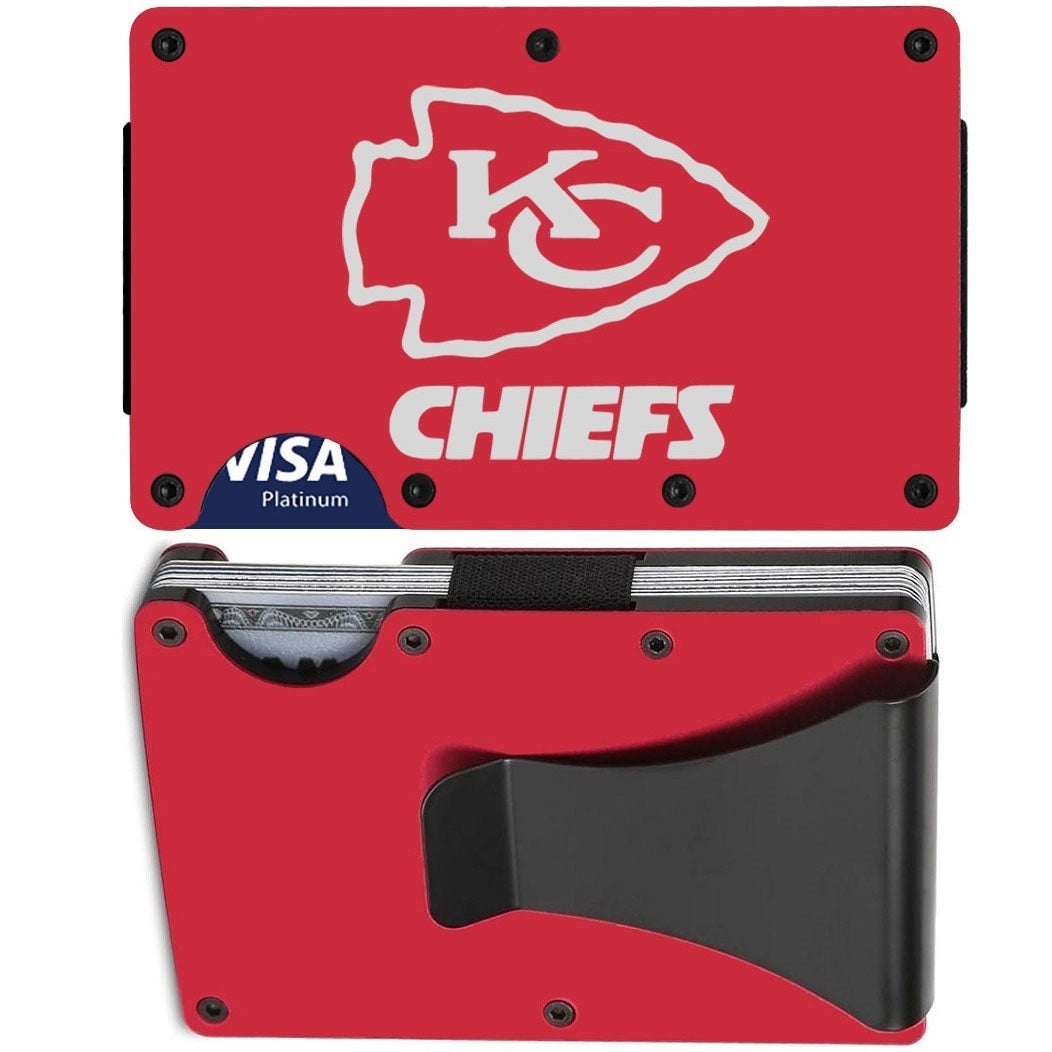 Kansas City Chiefs Laser Engraved Red Titanium Carbon Fiber RFID Blocking Wallet