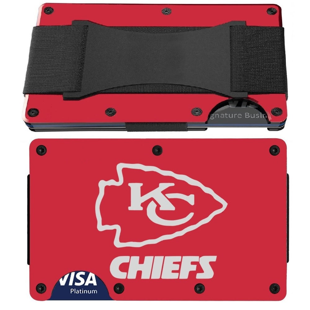 Kansas City Chiefs Laser Engraved Red Titanium Carbon Fiber RFID Blocking Wallet