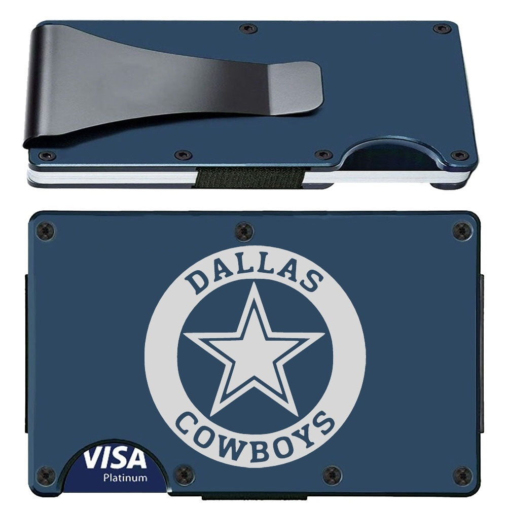 Dallas Cowboys Laser Engraved Blue Titanium Carbon Fiber RFID Blocking Wallet
