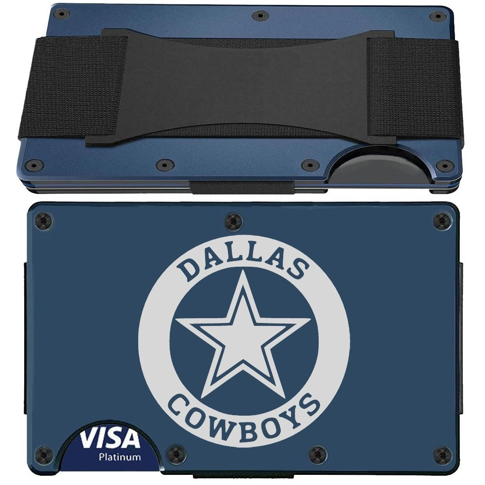 Dallas Cowboys Laser Engraved Blue Titanium Carbon Fiber RFID Blocking Wallet