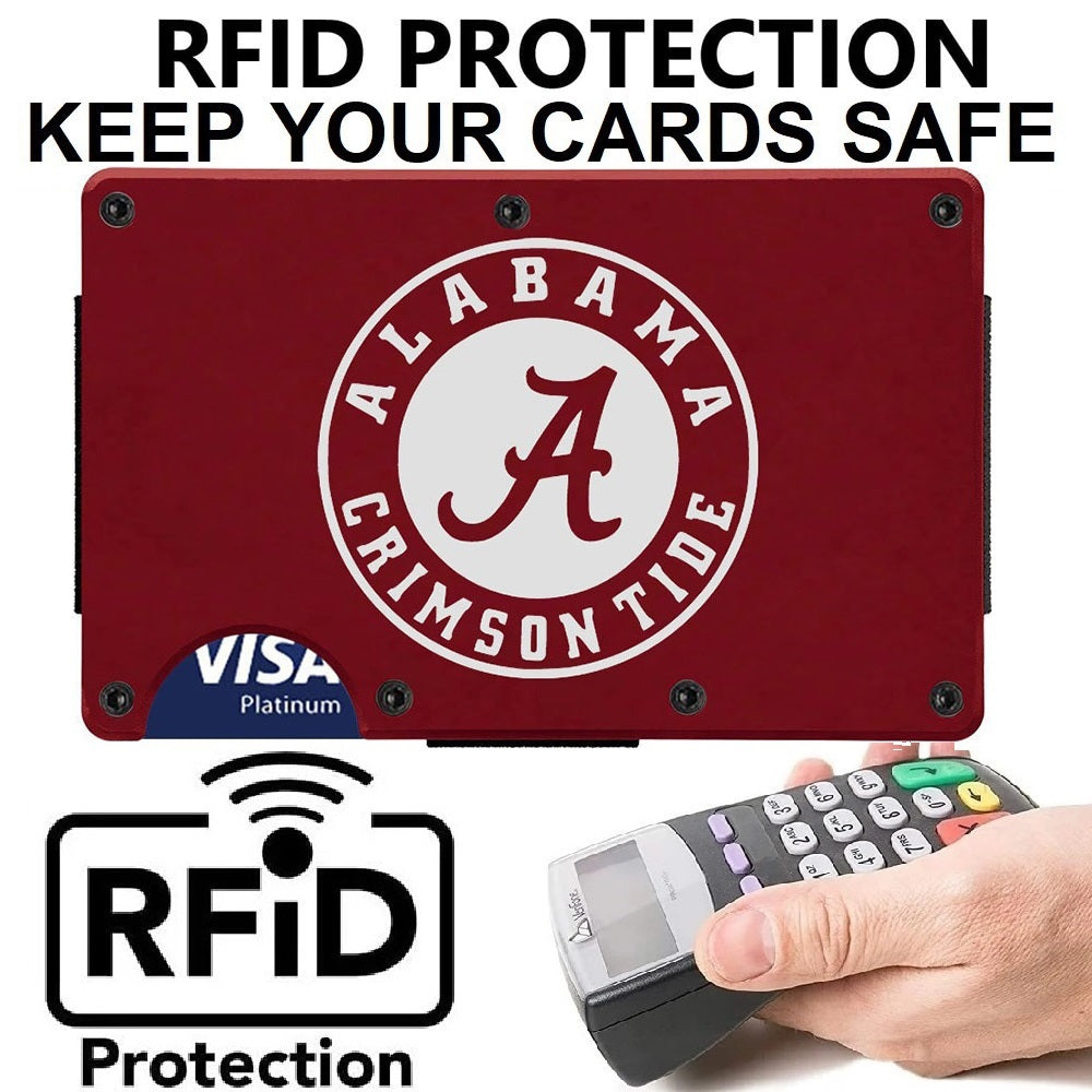 Alabama Crimson Tide Laser Engraved Titanium Carbon Fiber RFID Blocking Wallet With Clip Or Strap