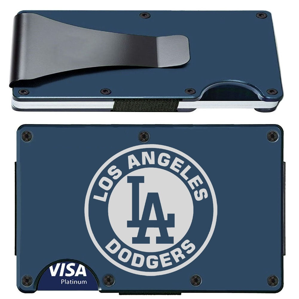 LA Dodgers Blue Titanium Carbon Fiber RFID Blocking Wallet With Clip or Strap