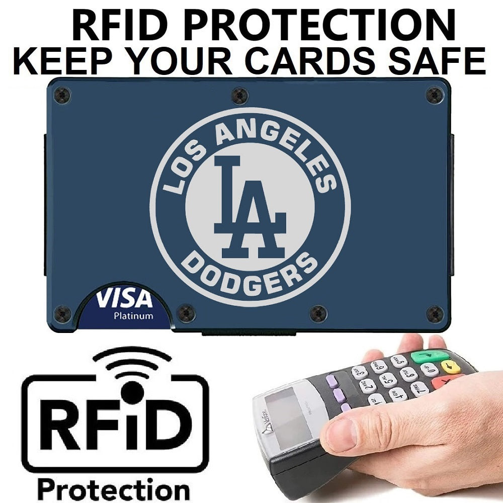 LA Dodgers Blue Titanium Carbon Fiber RFID Blocking Wallet With Clip or Strap
