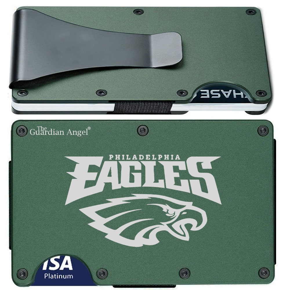 Philadelphia Eagles Laser Engraved Green Titanium Carbon Fiber RFID Blocking Wallet