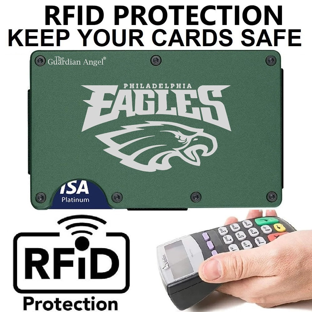 Philadelphia Eagles Laser Engraved Green Titanium Carbon Fiber RFID Blocking Wallet