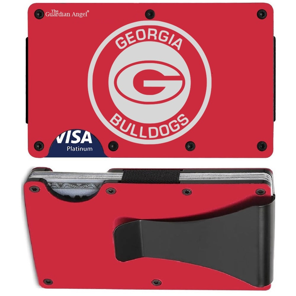 Georgia Bulldogs Laser Engraved Red Titanium Carbon Fiber RFID Blocking Wallet With Clip or Strap