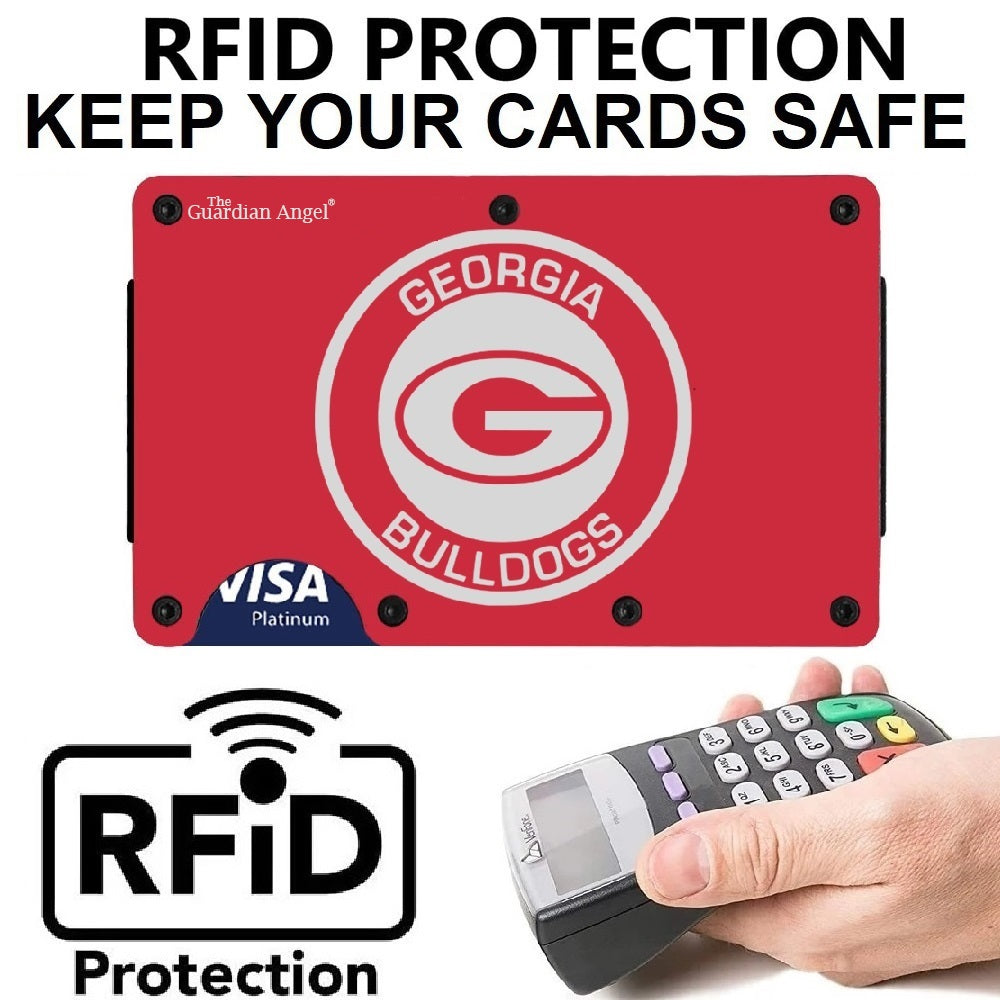 Georgia Bulldogs Laser Engraved Red Titanium Carbon Fiber RFID Blocking Wallet With Clip or Strap