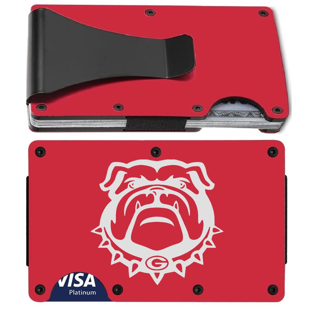 Georgia Bulldogs Uga Laser Engraved Red Titanium Carbon Fiber RFID Blocking Wallet With Clip or Strap