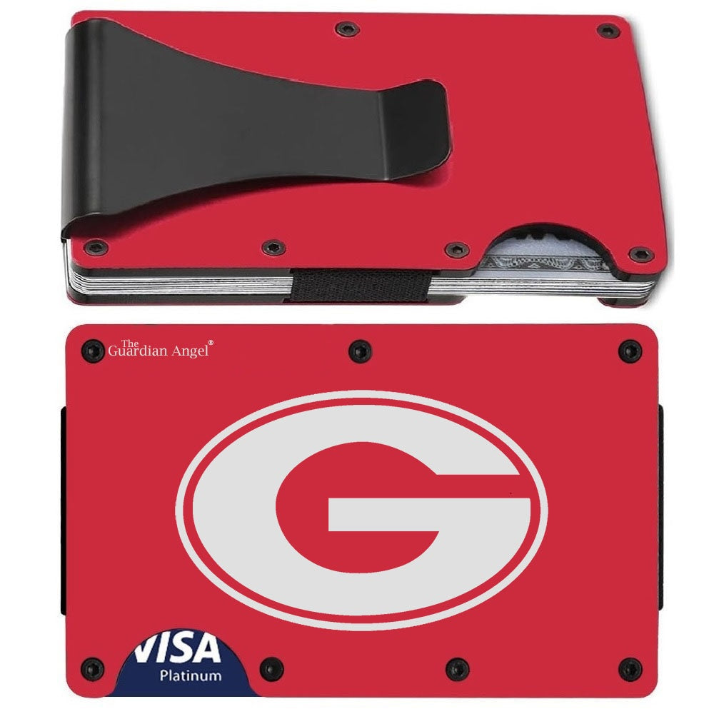 Georgia Bulldogs G Laser Engraved Red RFID Blocking Wallet With Clip or Strap