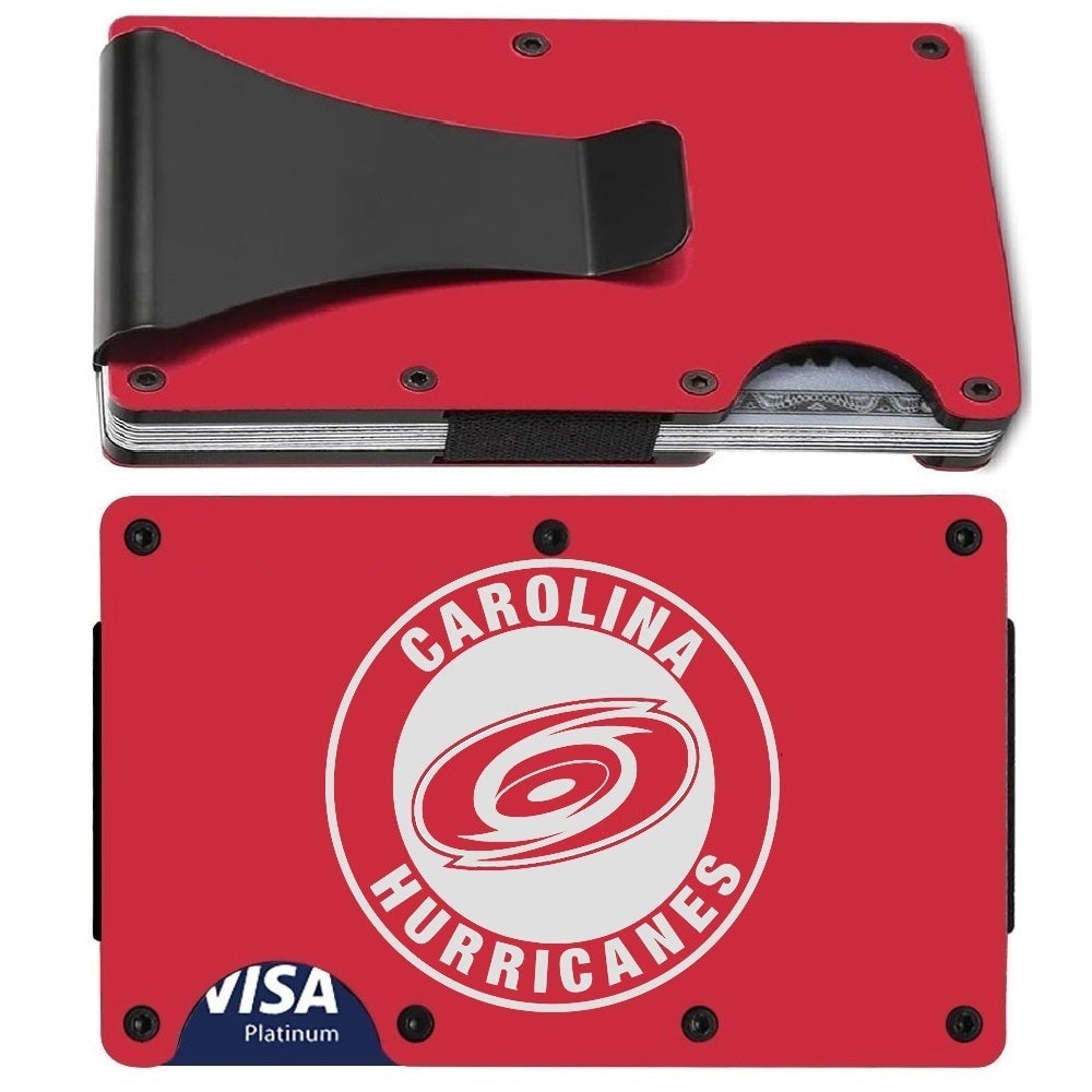 Carolina Hurricanes Red Titanium Carbon Fiber RFID Blocking Wallet With Clip Or Strap