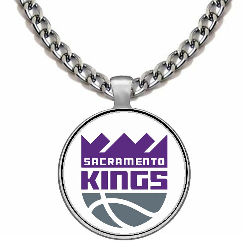 Sacramento Kings Team Stainless Steel Men's 24" Curb Link Chain Fan Necklace And Pendant