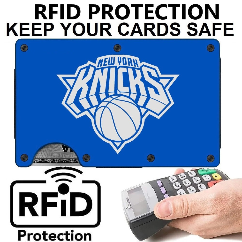 New York Knicks NY Laser Engraved Titanium Carbon Fiber RFID Blocking Wallet With Clip Or Strap
