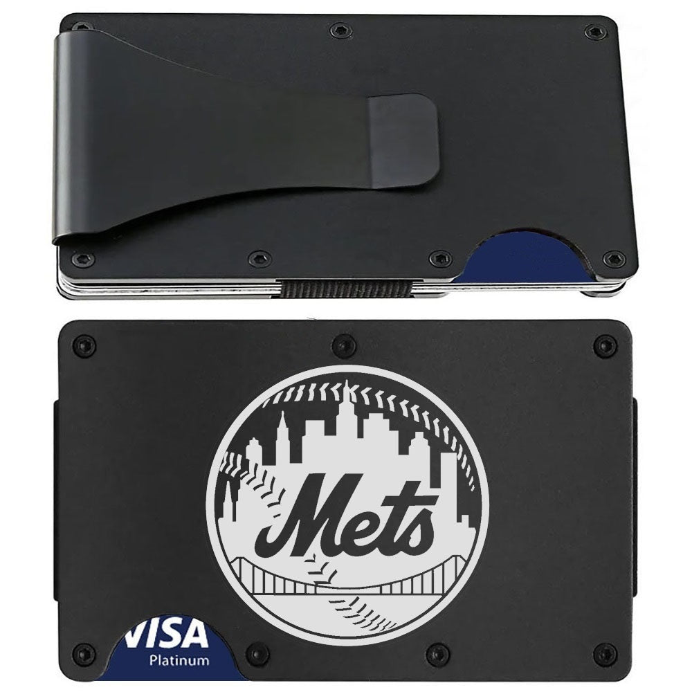 New York Mets Titanium Carbon Fiber Black RFID Blocking Wallet With Clip Or Strap D7