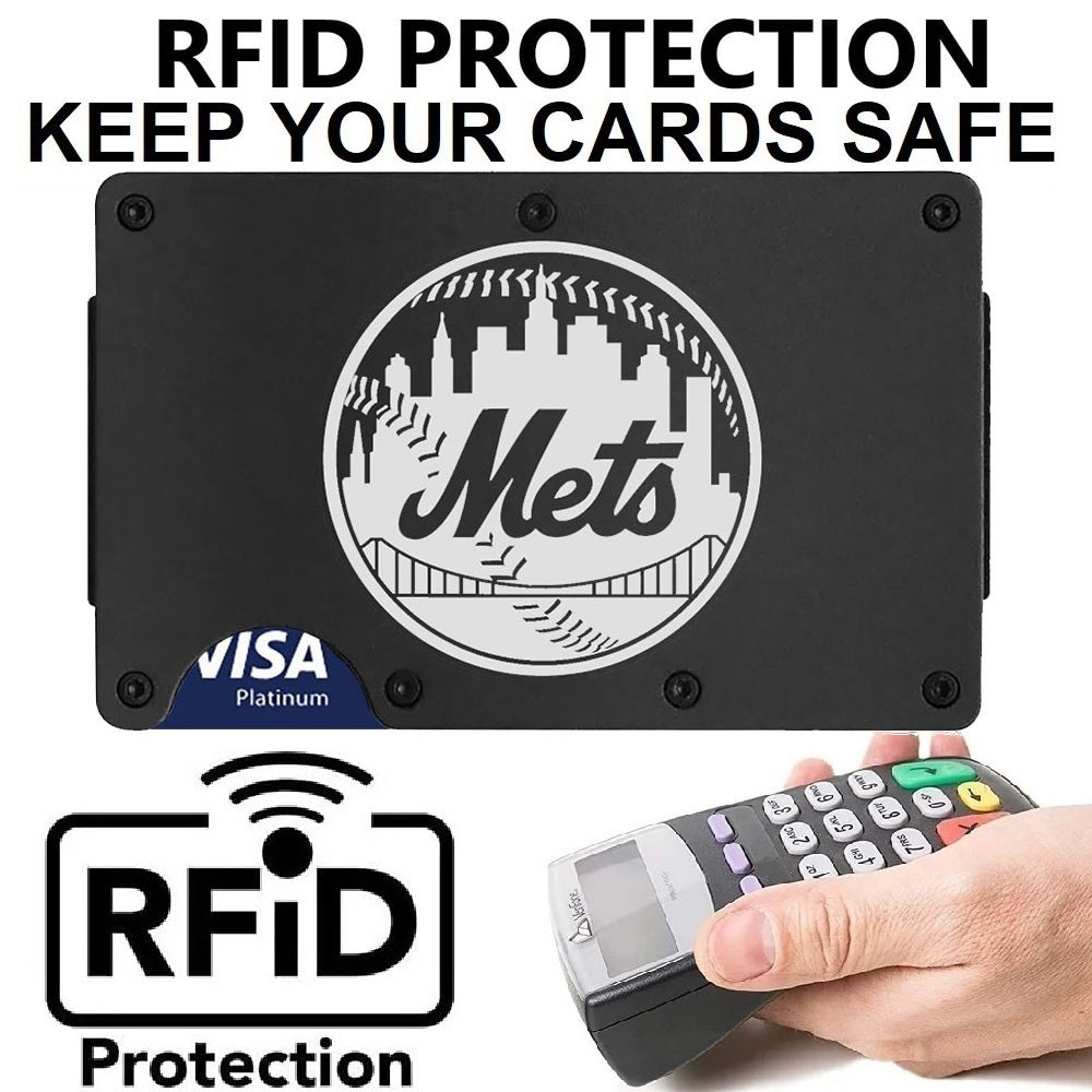 New York Mets Titanium Carbon Fiber Black RFID Blocking Wallet With Clip Or Strap D7