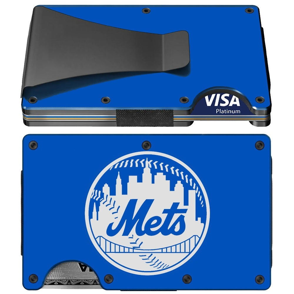 New York Mets Titanium Carbon Fiber Blue RFID Blocking Wallet With Clip Or Strap
