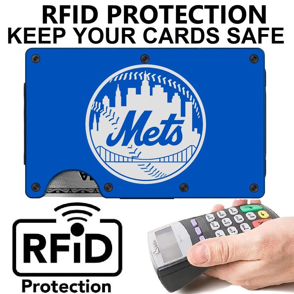New York Mets Titanium Carbon Fiber Blue RFID Blocking Wallet With Clip Or Strap