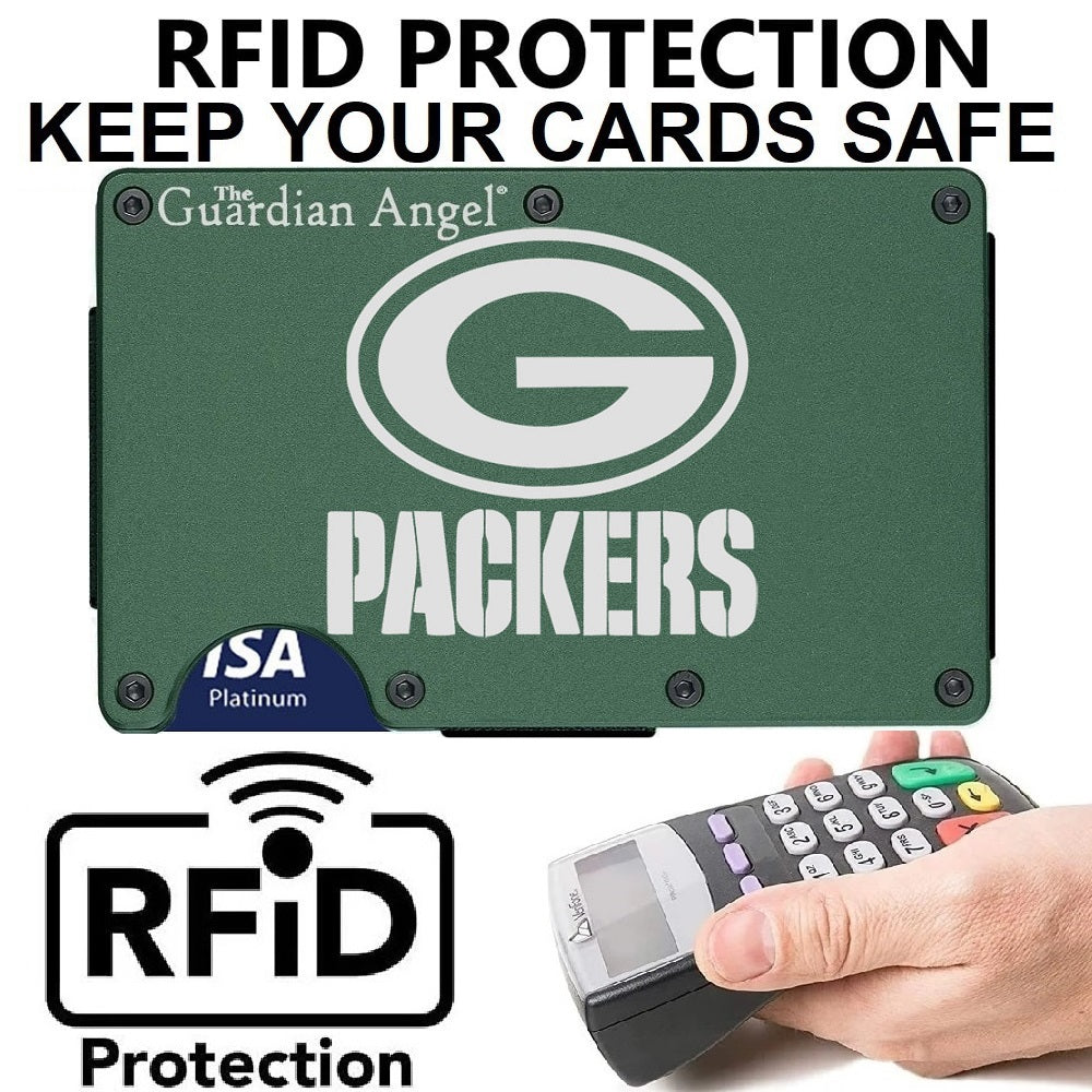 Green Bay Packers Laser Engraved Green Titanium Carbon Fiber RFID Blocking Wallet With Clip or Strap