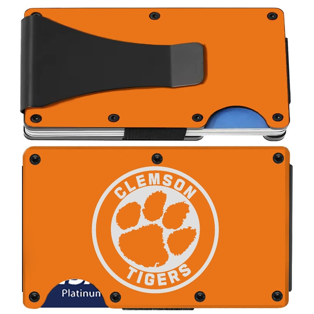 Clemson Tigers Titanium Carbon Fiber Orange RFID Blocking Wallet With Clip Or Strap