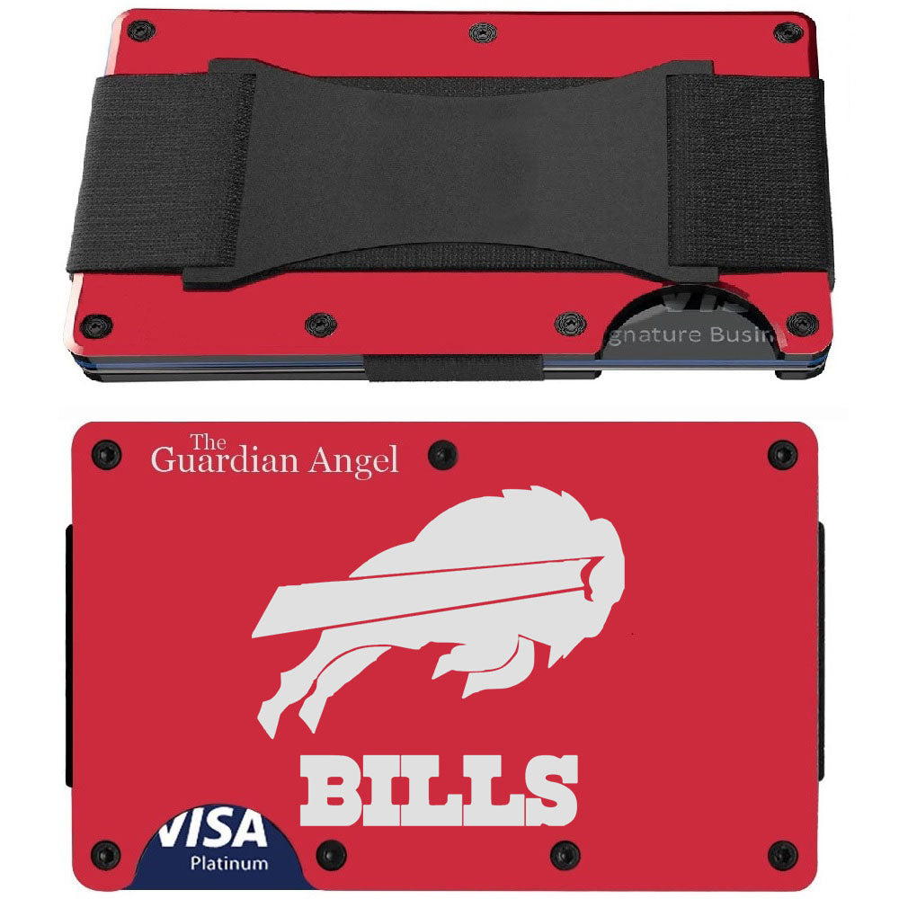 Buffalo Bills Laser Engraved Red Titanium Carbon Fiber RFID Blocking Wallet With Clip or Strap