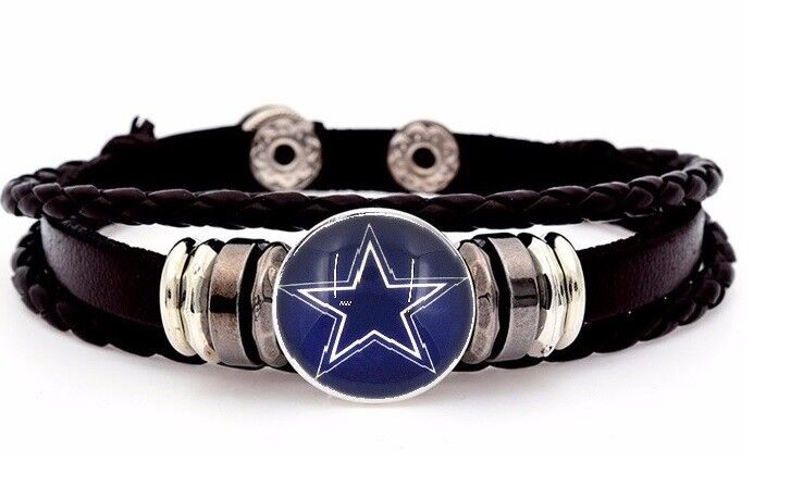 Dallas Cowboys Mens Womens Black Leather Bracelet Football + Gift Pg D14-1