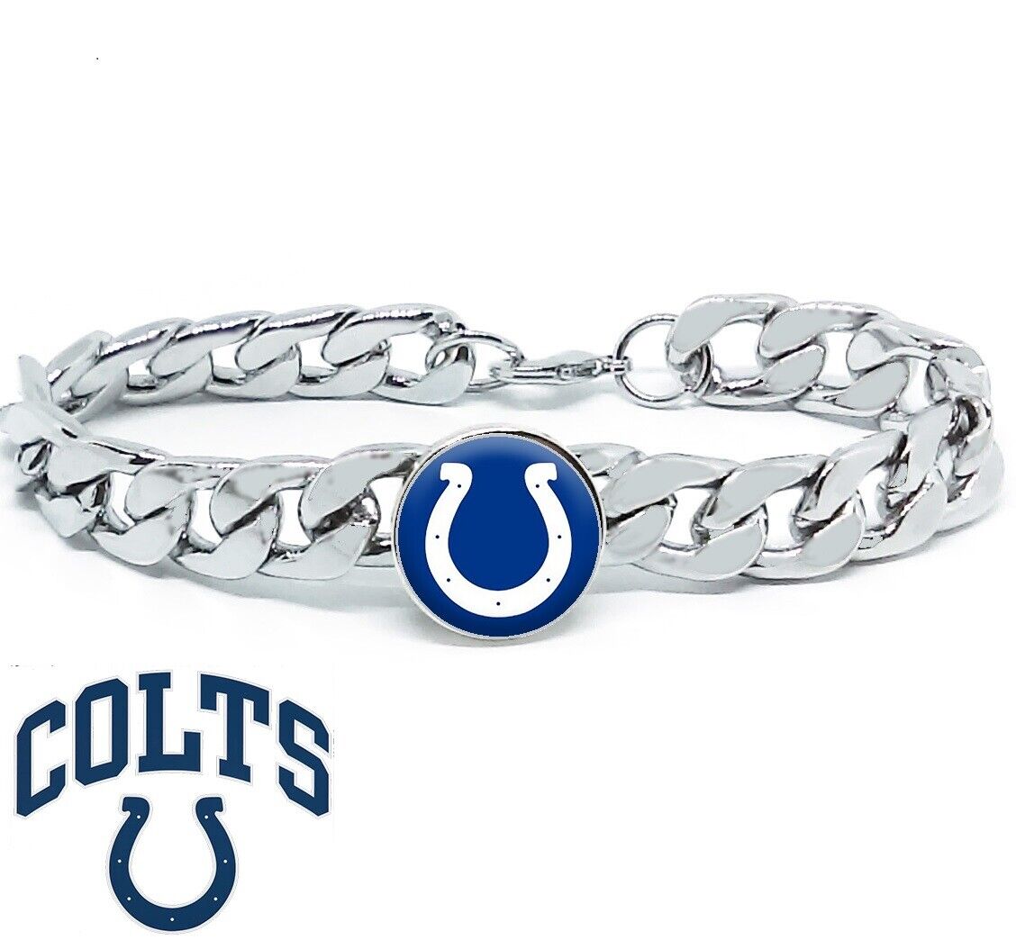 Indianapolis Colts Silver Mens Link Curb Chain Bracelet Football Gift D4
