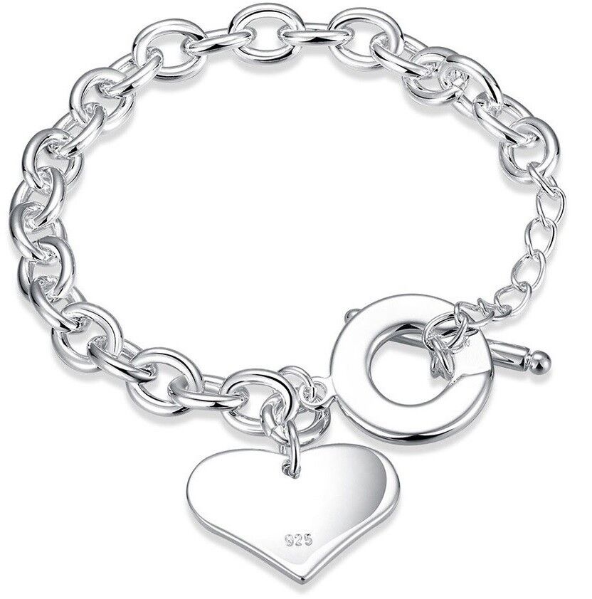 Valentines 925 Sterling Silver Womens Elegant Heart Link Bracelet w GiftPk D483A