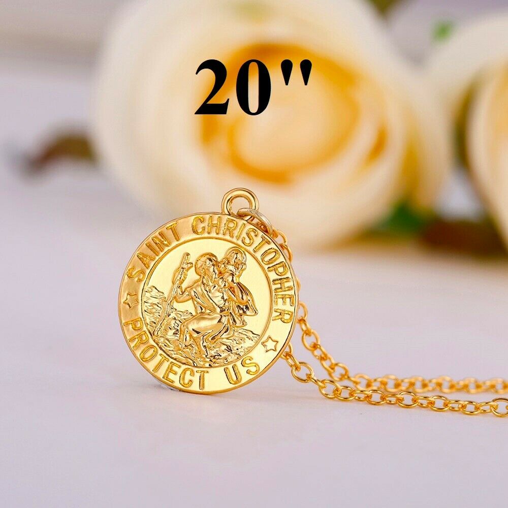 18k Gold Link Chain Necklace Saint Christopher Womens Mens 18" 20" 24" 30"