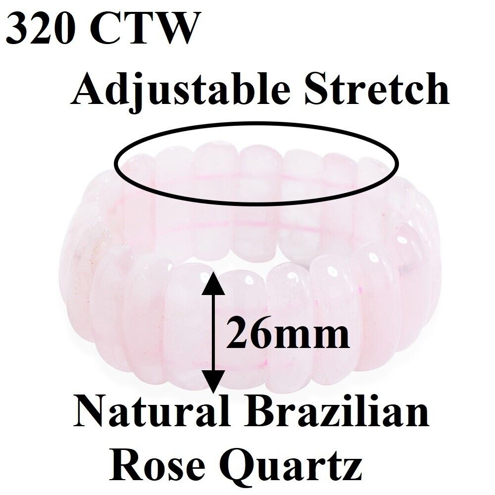 Womens Natural Brazilian Pink 26mm Rose Quartz Adjustable Bracelet 320 CTW D822