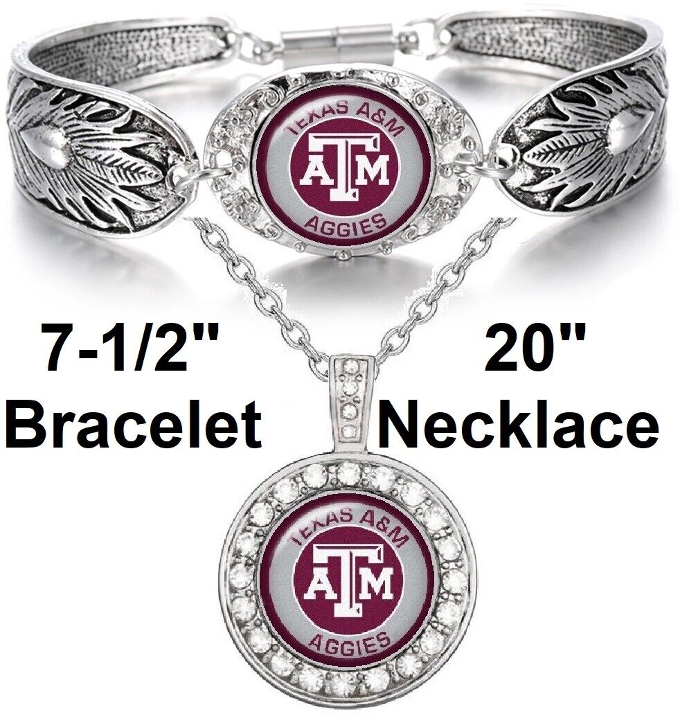 Texas A&M Aggies 925 Sterling Silver Necklace And Bracelet Set State D3D18