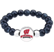 Wisconsin Badgers Womens Mens Black Bead Chain Bracelet Gift D1
