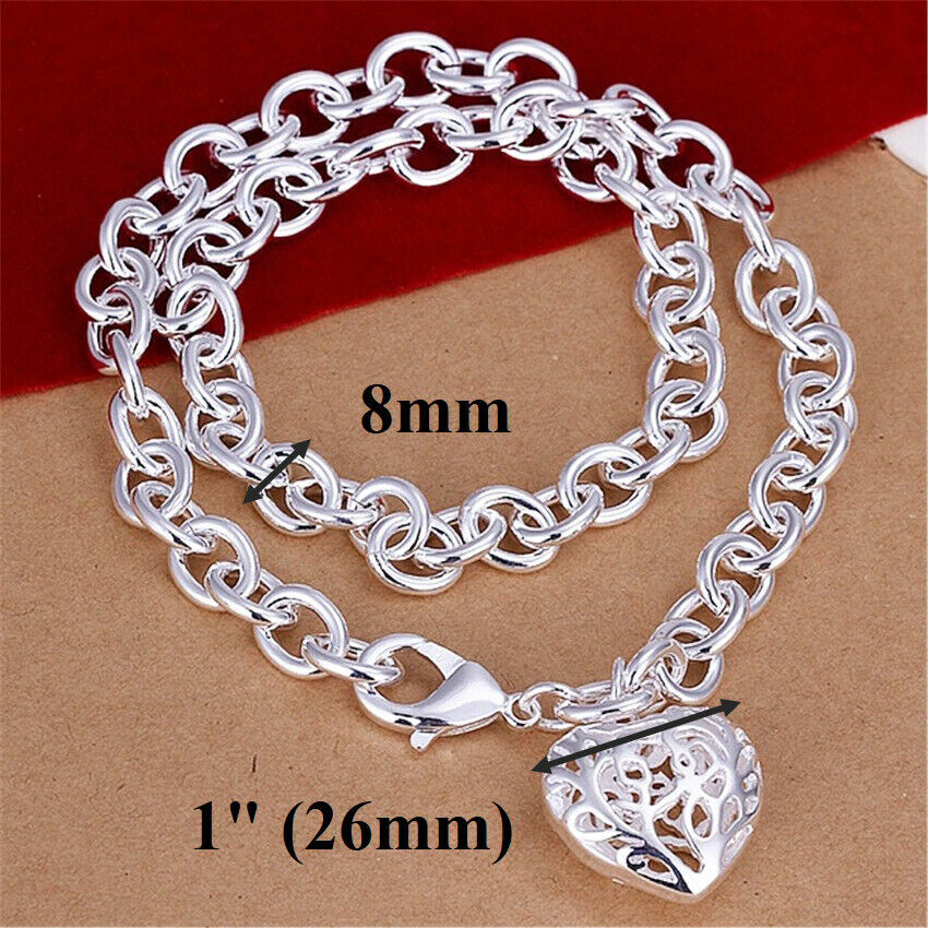 925 Sterling Silver Women's Heart 18" Chain Necklace With Pendant w Gift Pk D739