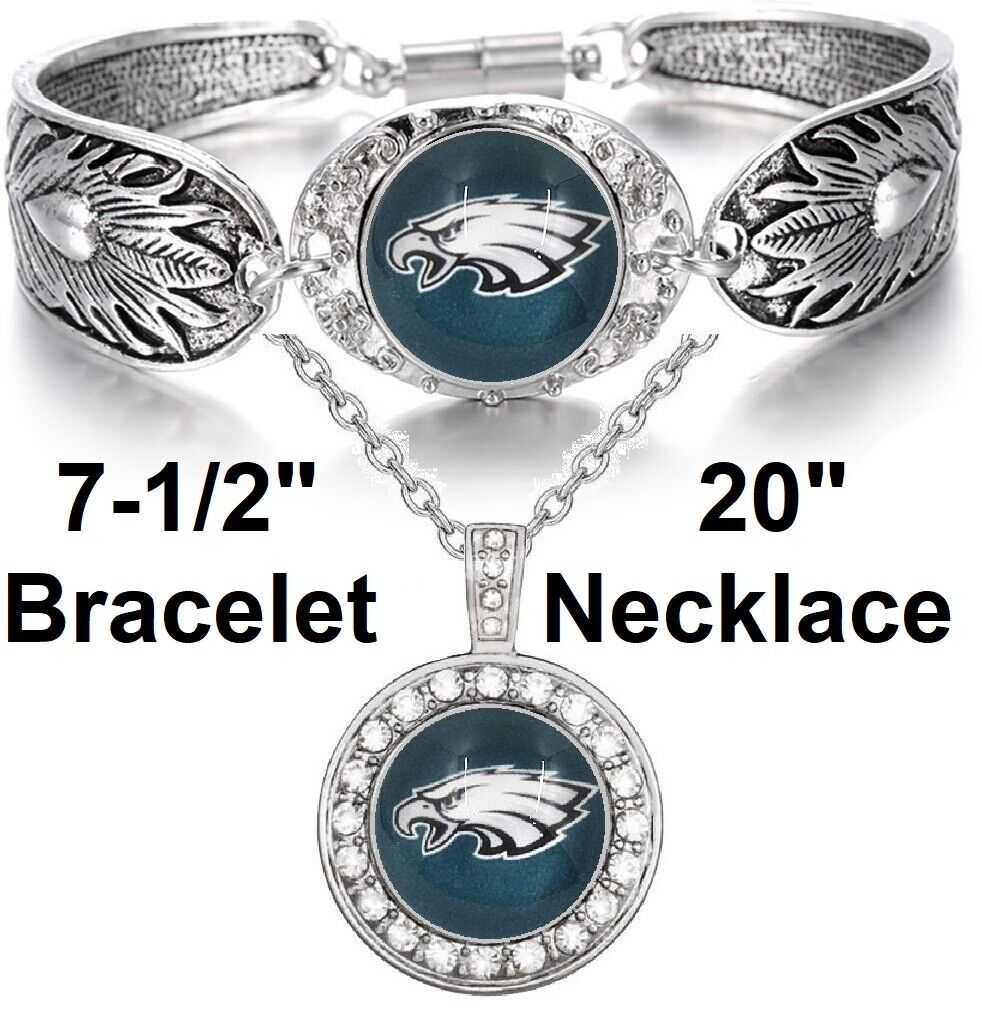 Philadelphia Eagles Womens 925 Sterling Silver Necklace And Bracelet Set D3D18