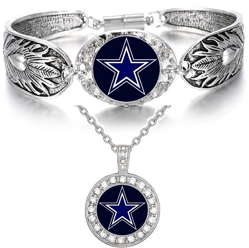 Dallas Cowboys Gift Set Womens 925 Sterling Silver Necklace With Bracelet D3D18