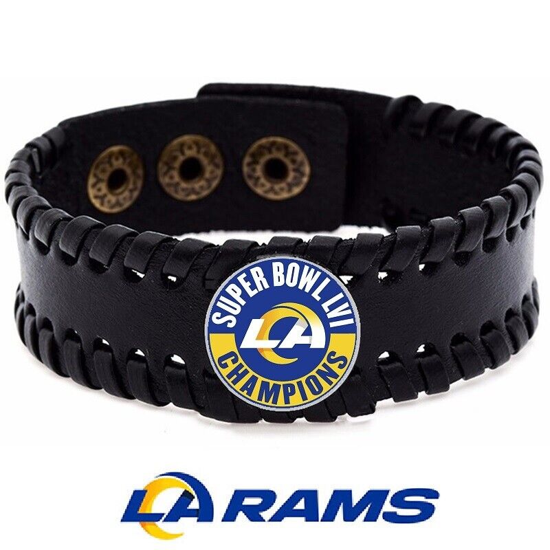 Special Super Bowl Los Angeles Rams Mens Womens Black Leather Bracelet D8