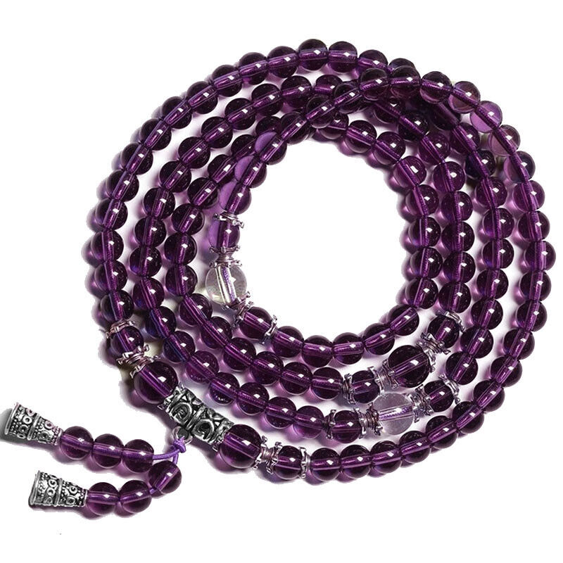 Sterling Silver Womens Amethyst 6mm Bead Link 28" Necklace Bracelet Wrap D341
