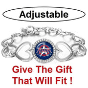 Texas Rangers Women'S Silver Adjustable Heart Bracelet W Gift Pkg D27