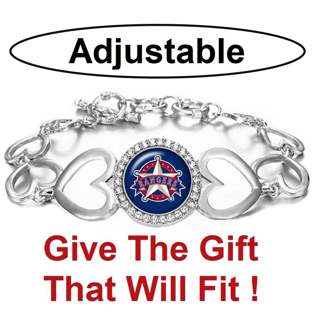 Texas Rangers Women'S Silver Adjustable Heart Bracelet W Gift Pkg D27
